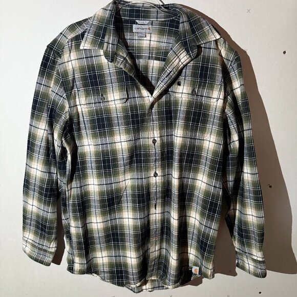 Carhartt Other - Carhartt ORG Fit 100% Cotton Button Down Shirt Mens L White Gray Green Plaid